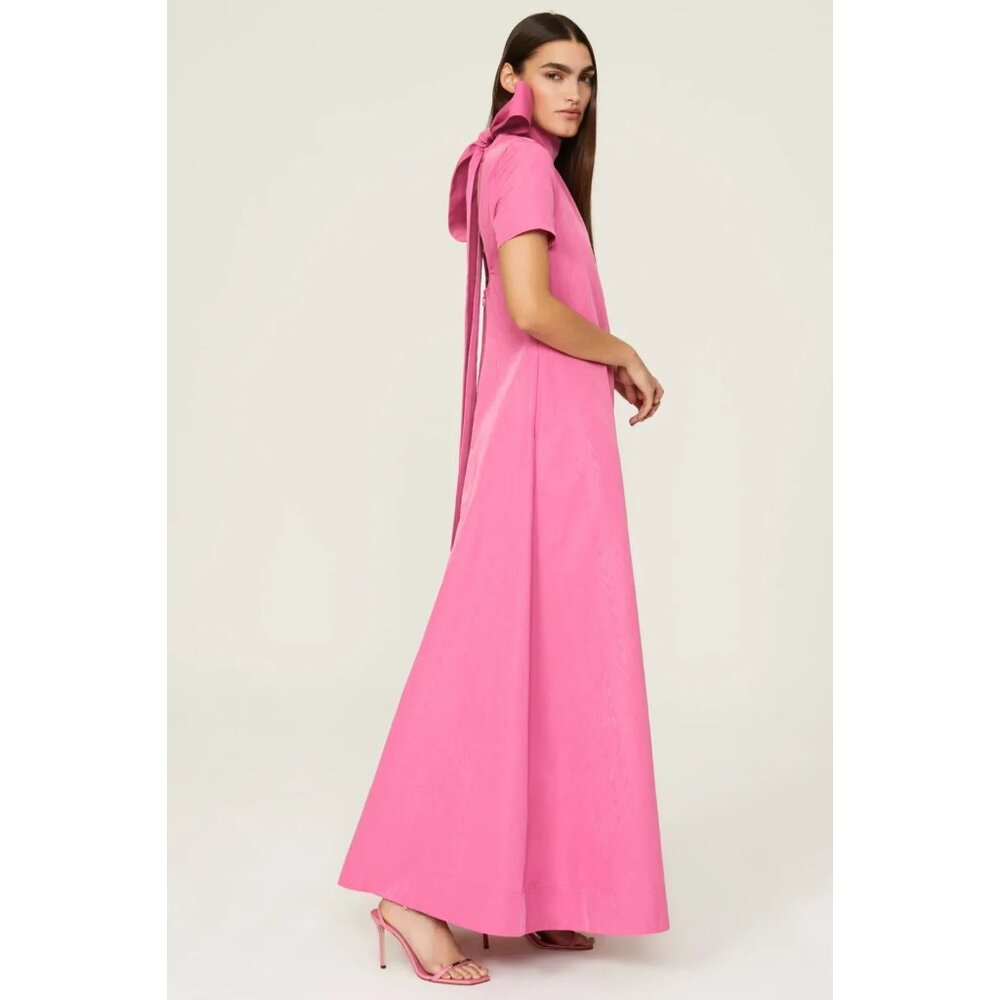 NWT Staud Ilana in Lollipop Pink Taffeta Tie Back A-line Maxi Dress S $375 - Picture 13 of 15